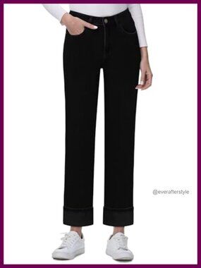 Fleece Lined Straight Leg High Rise Jeans Thermal Winter Pants